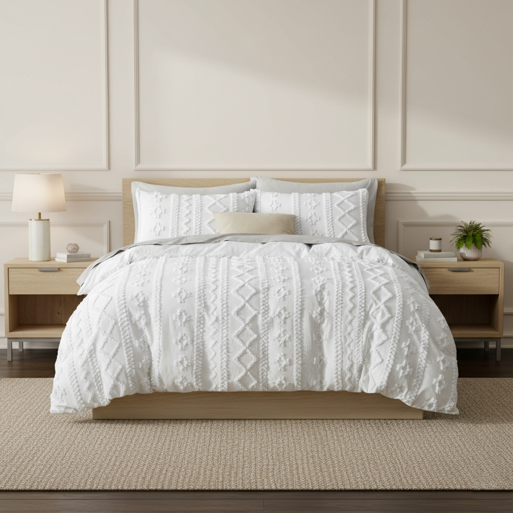 Set de lenjerie de pat cu broderie din chenilă leopard cu smocuri Milano