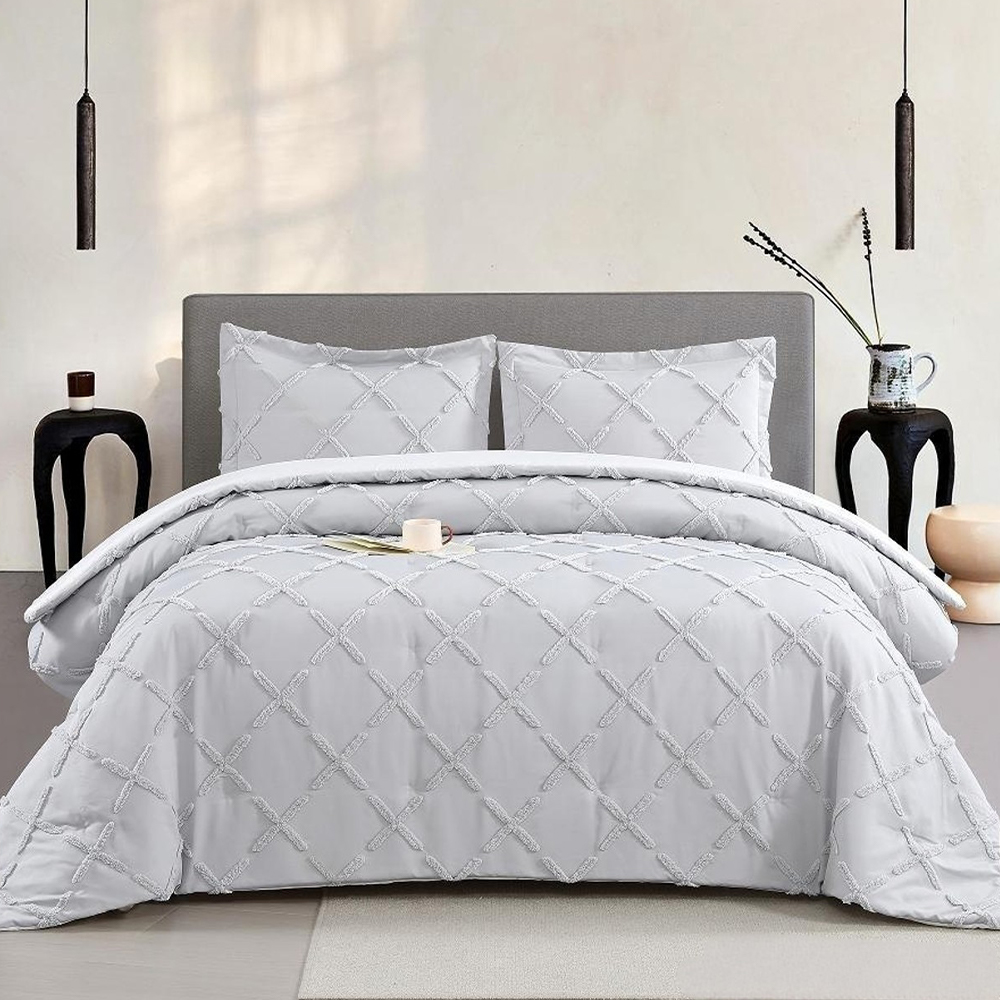 Serene Geometric Ruching Tufted Chenille Broderie Husă de pilota Set de husă de pilota Set de lenjerie de pat