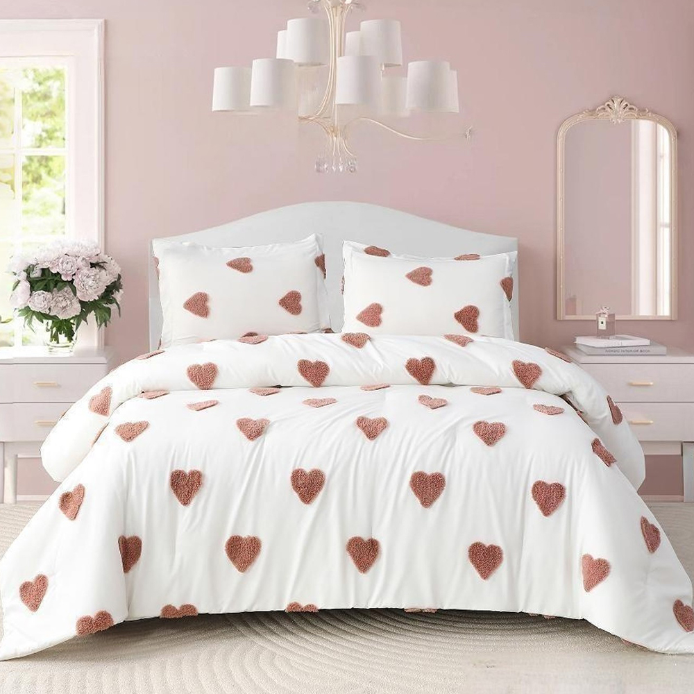 Talulah Heart Tufted Chenille Broderie Husă de pilota Set de husă de pilota Set de lenjerie de pat