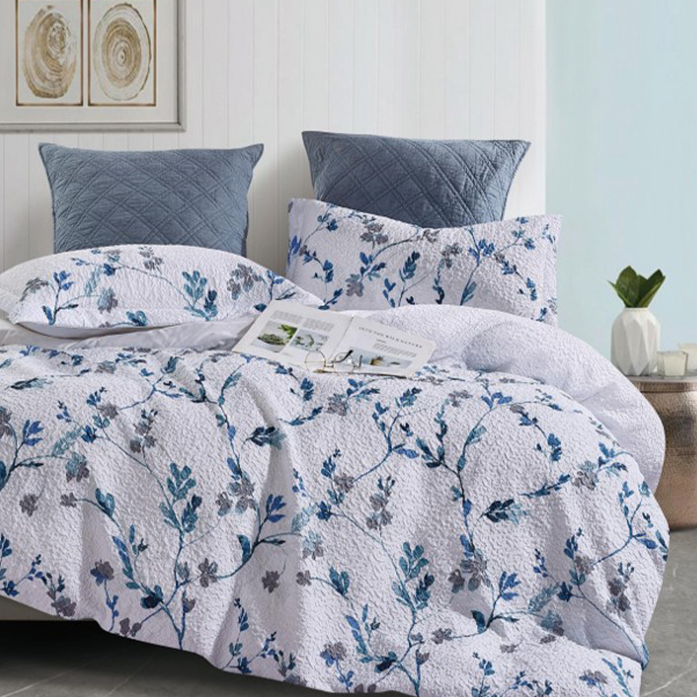 Set de husă de pilotă din seersucker cu texturi botanice cu imprimeuri florale Margot Set de lenjerie de pat