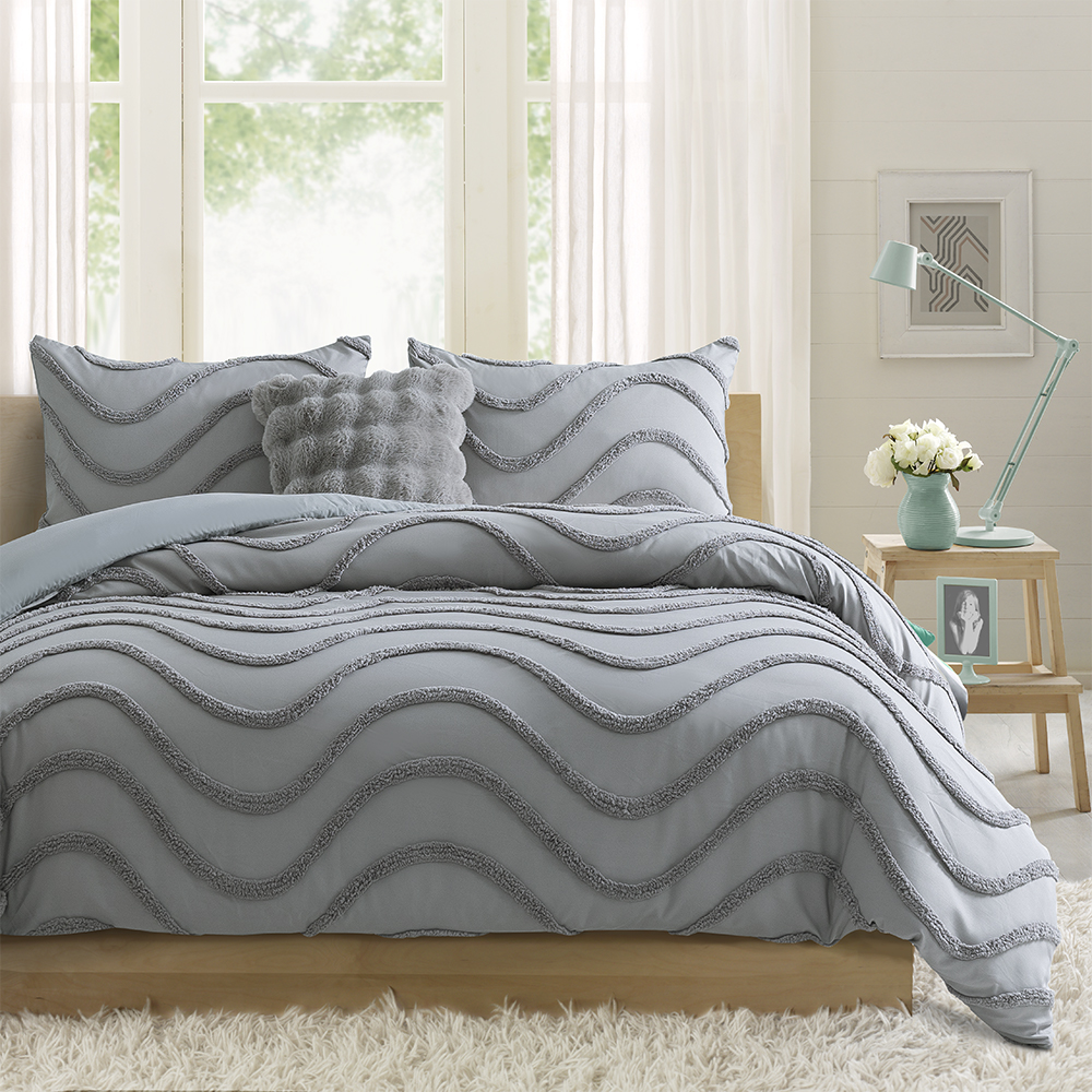 Milah Geometric Wave Modern Tufted Chenille Broderie Husă pilotă Set cuvertură Set lenjerie de pat