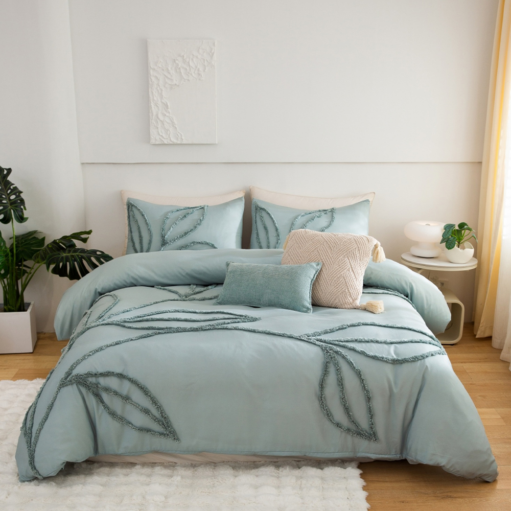 Sammy Leaf Tufted Chenille Broderie Husă de pilota Set de husă de pilota Set de lenjerie de pat