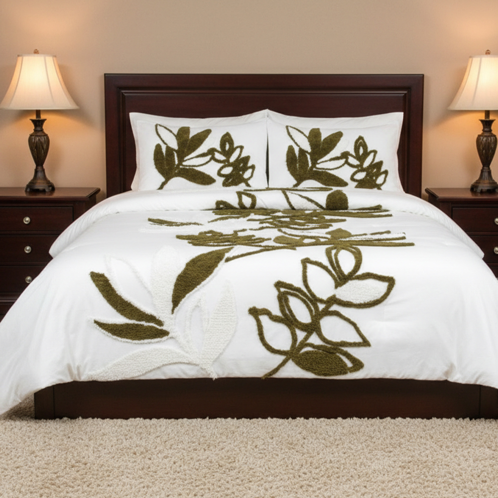 Gia Botanical Leaf Tufted Chenille Broderie Husă de pilota Set de husă de pilota Set de lenjerie de pat
