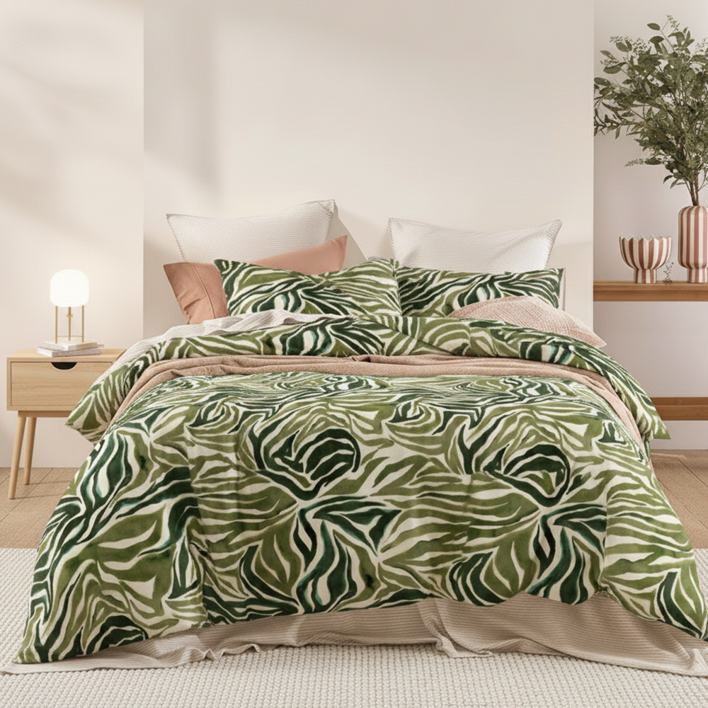 Green Leaf Prints Set de husă de pilotă din bumbac din microfibră pură cu imprimeu