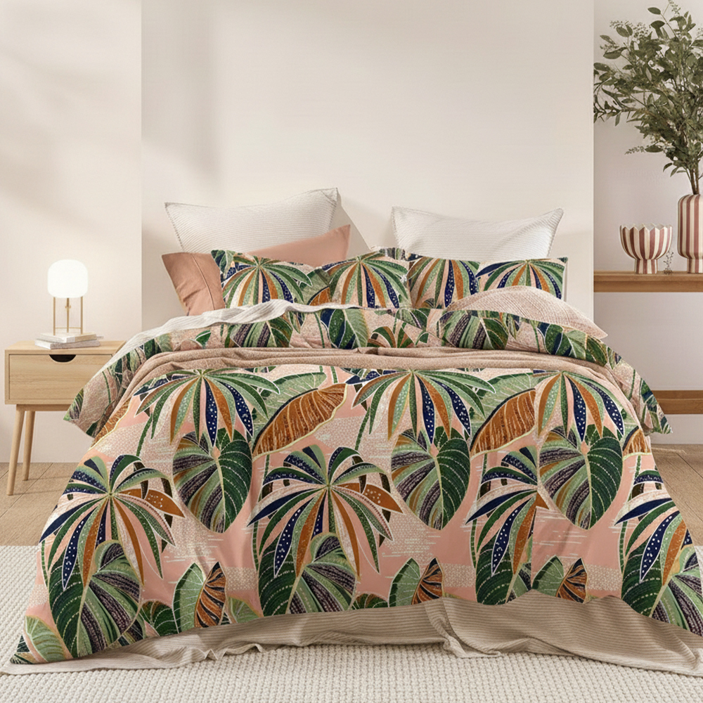 Maidstone Nature Leaf Prints Bumbac din microfibră pură, cu imprimeu, husă de pilota Set de husă de pilota Set de lenjerie de pat