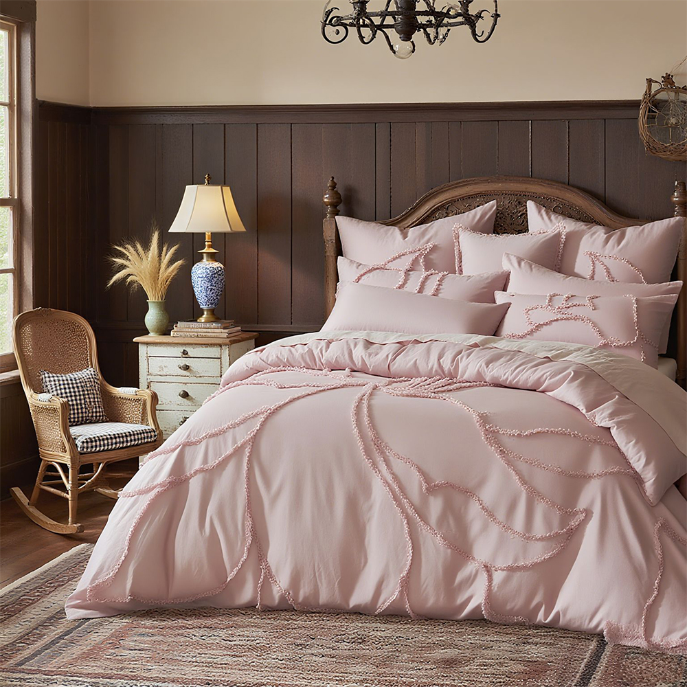 Catalina Botanical Floral Tufted Chenille Broderie Husă de pilota Set de husă de pilota Set de lenjerie de pat
